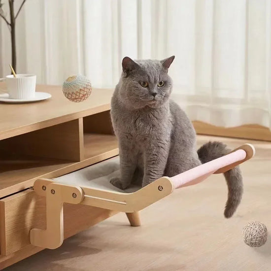 Luxury Wooden Cat Hammock – Hanging Cat Bed for Indoor Cats | Stylish Wooden Pet Furniture
