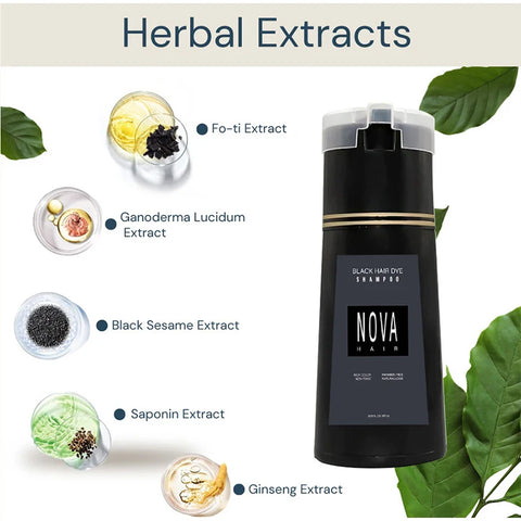 Nova Hair Instant Dye Hair Shampoo for Men and Women-Full Grey Head & Beard Hair coverage- English-2025