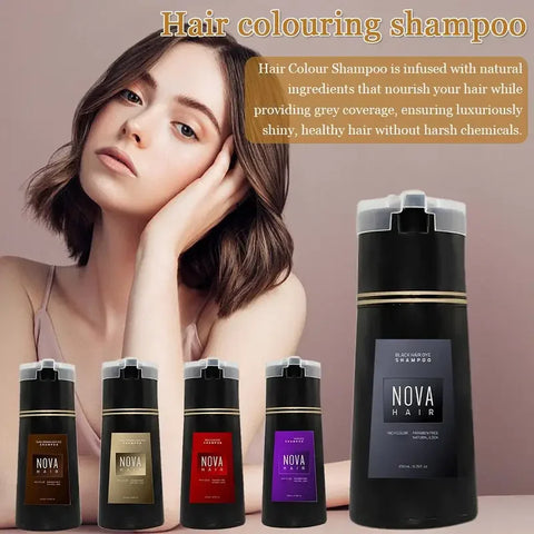 Nova Hair Instant Dye Hair Shampoo for Men and Women-Full Grey Head & Beard Hair coverage- English-2025