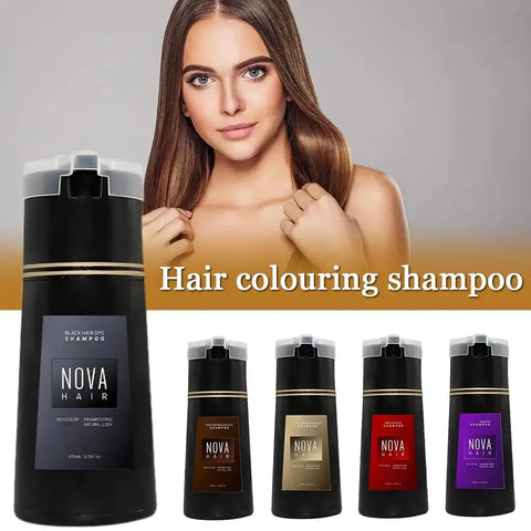 Nova Hair Instant Dye Hair Shampoo for Men and Women-Full Grey Head & Beard Hair coverage- English-2025