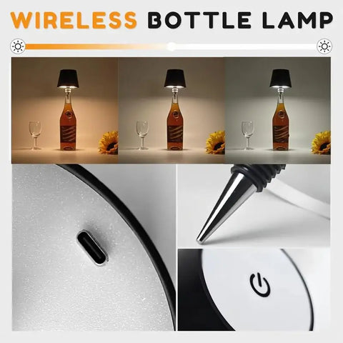Empty Bottle LED Wireless Table Lamp 3-color Infinitely Dimmable (USB Rechargeable)