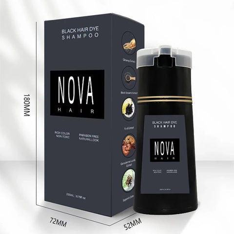 Nova Hair Instant Dye Hair Shampoo for Men and Women-Full Grey Head & Beard Hair coverage- English-2025