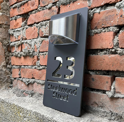 Personalised Exterior Solar House Number Sign LED Light House Plaque 3D Laser Cutting Street Family Name Door Sign