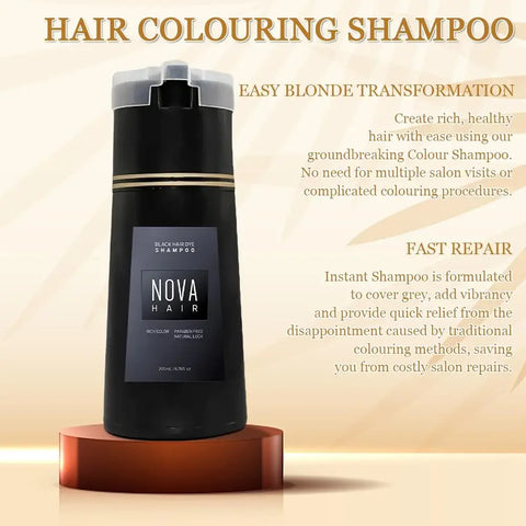 Nova Hair Instant Dye Hair Shampoo for Men and Women-Full Grey Head & Beard Hair coverage- English-2025