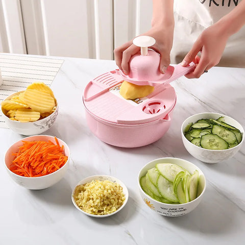 Multi Functional 12 in 1 Vegetable and Fruit Dicer, Slicer,Chopper,Cutter Spiralizer & Manual Mandoline-2024