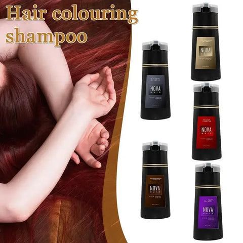 Nova Hair Instant Dye Hair Shampoo for Men and Women-Full Grey Head & Beard Hair coverage- English-2025