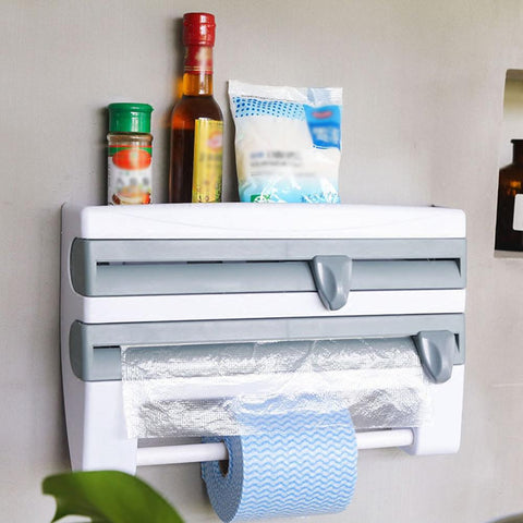 Wall-Mount Preservative Film,Paper Towel Holder and Dispenser with storage rack