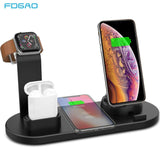 FDGAO 4-in-1-Drahtlosladestation für Apple Watch 6 5 4 3 iPhone 12 11 X XS XR 8 Airpods Pro 10-W-Qi-Schnellladegerät-Dockstation 