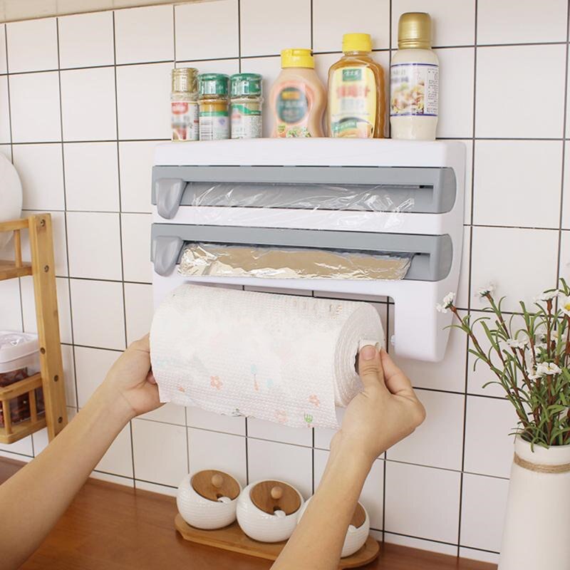 Wall-Mount Preservative Film,Paper Towel Holder and Dispenser with storage rack