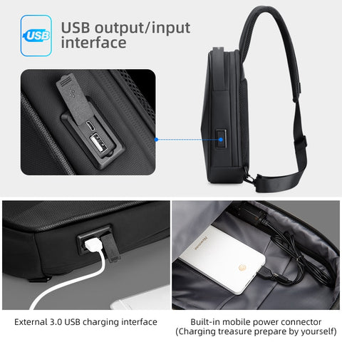 New Stylish Men Crossbody Compact Waterproof Black Backpack Bags with in built USB Charging