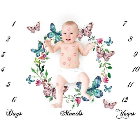 Newborn Baby Monthly Growth Record Blanket with Photographic Background