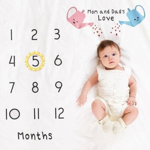 Newborn Baby Monthly Growth Record Blanket with Photographic Background